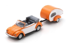 Schuco 451870010 - H0 - VW Beetle Cabriolet mit Anhänger - orange/weiß